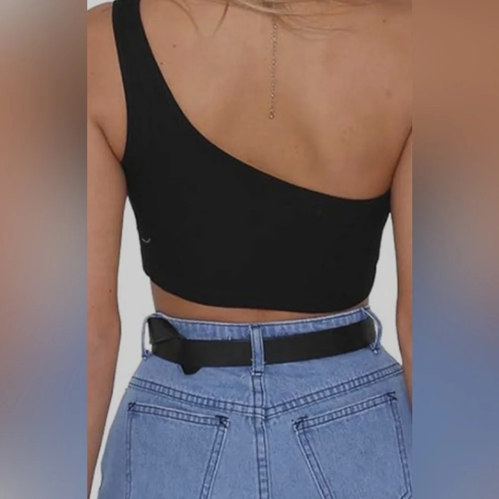 NWOT Minclouse Women's One Shoulder Sleeveless Crop Tops Summer Tank Tees - Picture 4 of 9